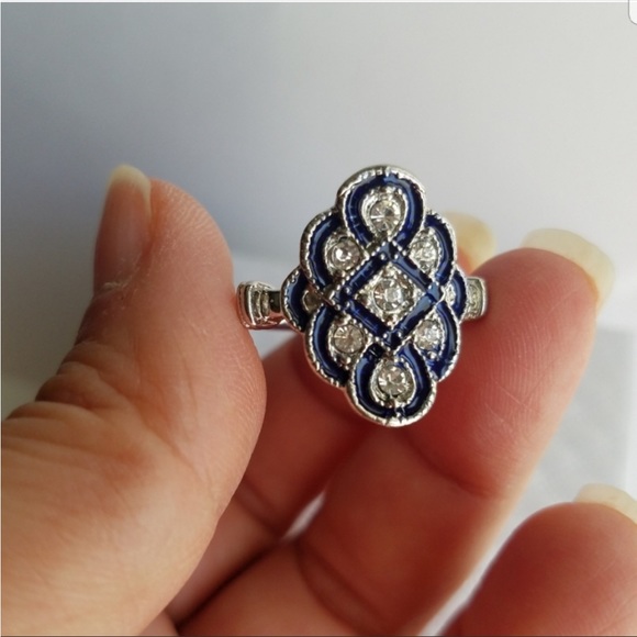 Swarovski Elements Blue Vintage Look Ring NEW - Picture 6 of 12